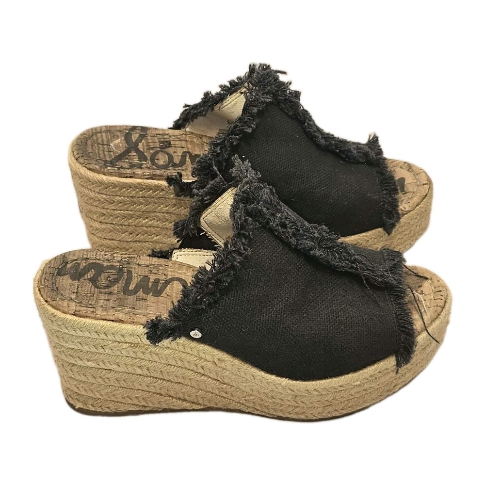 Sam Edelman Dina Women's 6M Black Fringe Espadrille Wedge Platform Sandals Guc